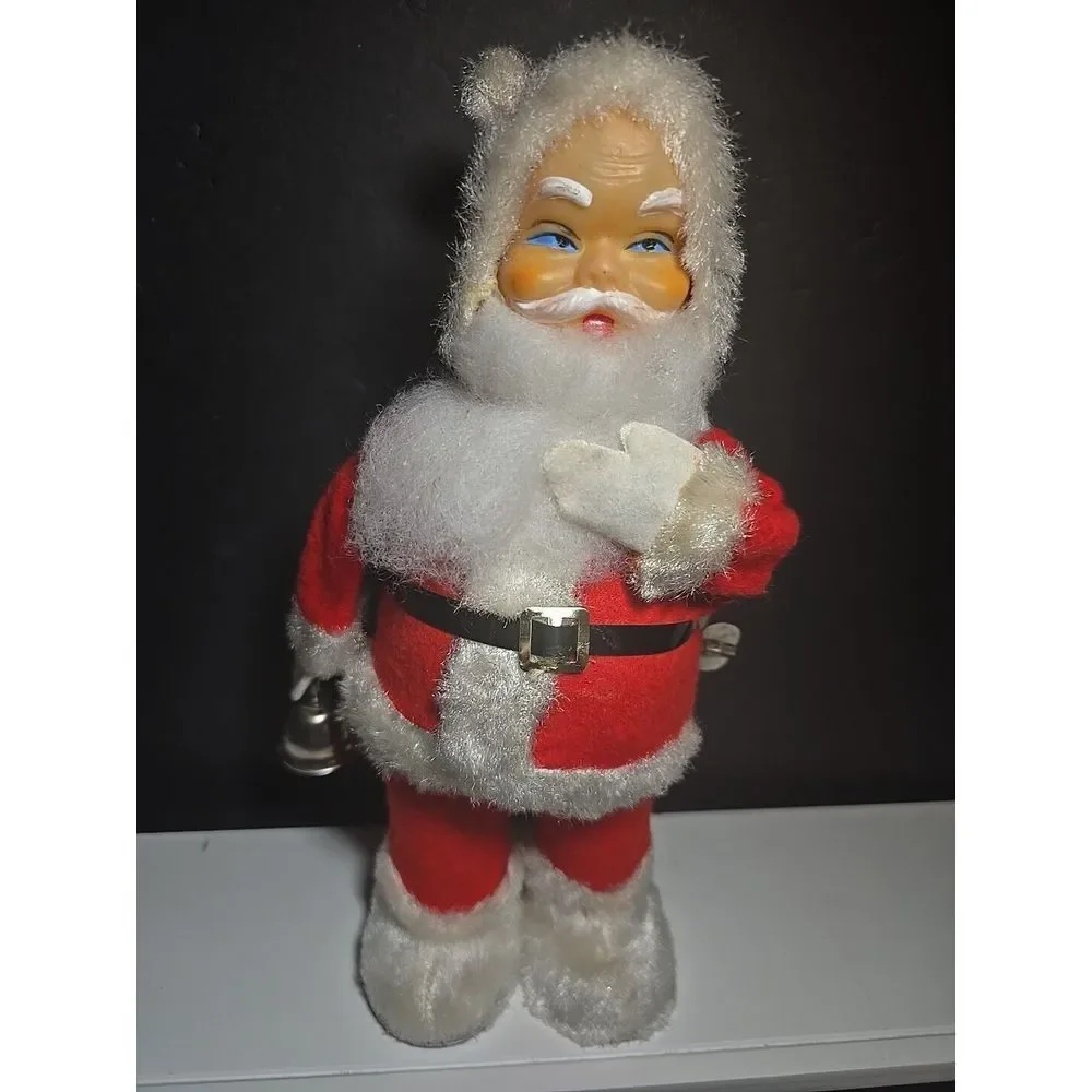 Vintage Santa Claus Christmas Rings Bell Wind Up Mechanical Works Sack Japan 10